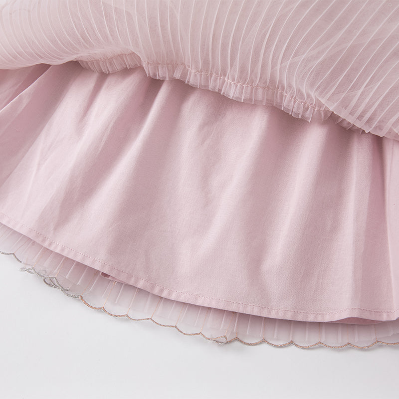 فستان بنات صيفي من التول بالبنفسجي الفاتح بأسلوب أميرة بتنورة متعددة الطبقات