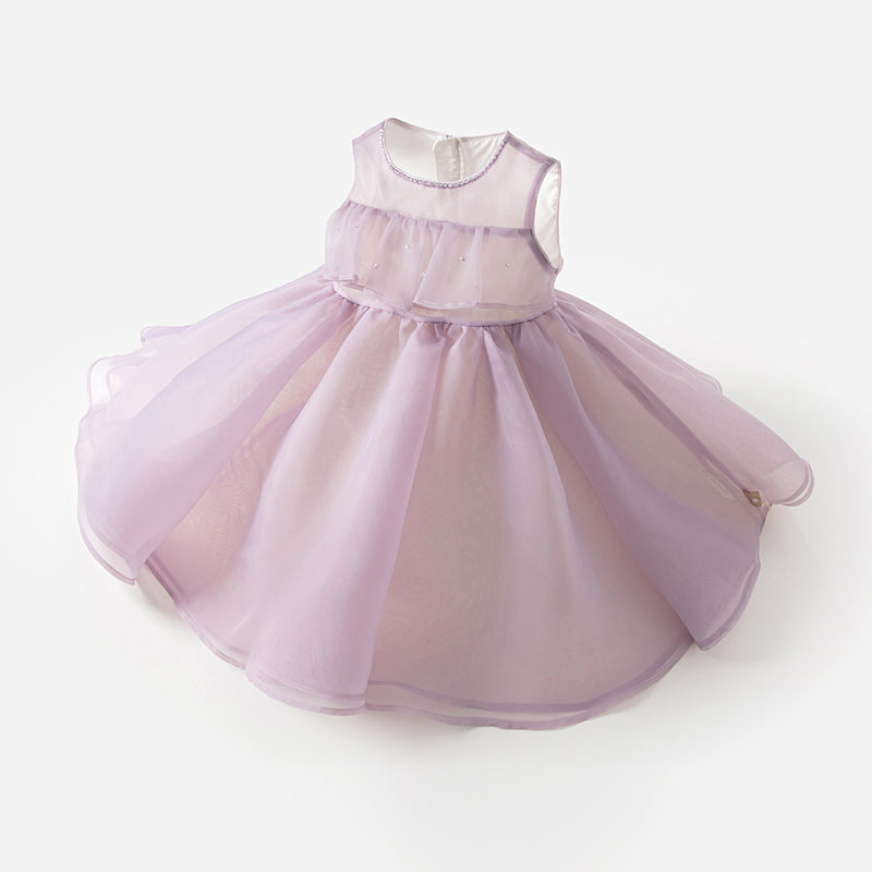 فستان أميرة للبنات مع قوس قابل للإزالة باللون البنفسجي لفصل الصيف