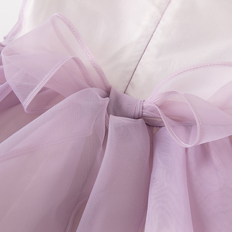 فستان أميرة للبنات مع قوس قابل للإزالة باللون البنفسجي لفصل الصيف