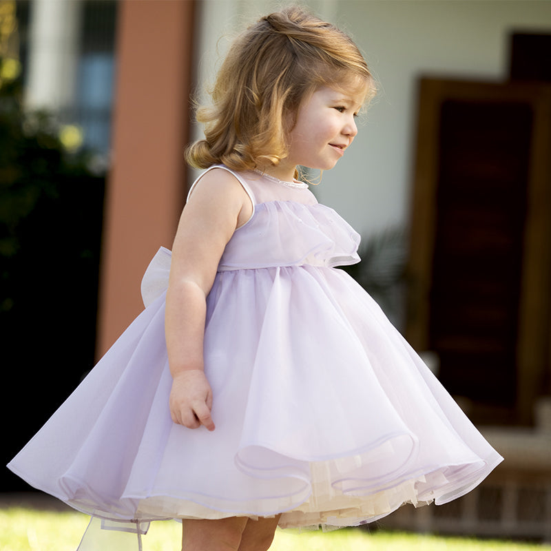 فستان أميرة للبنات مع قوس قابل للإزالة باللون البنفسجي لفصل الصيف
