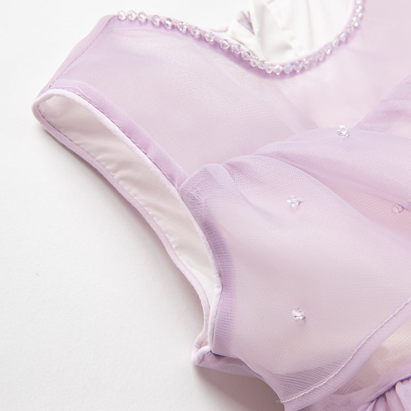 فستان أميرة للبنات مع قوس قابل للإزالة باللون البنفسجي لفصل الصيف