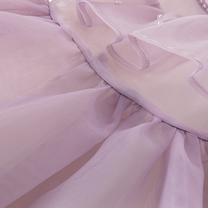 فستان أميرة للبنات مع قوس قابل للإزالة باللون البنفسجي لفصل الصيف