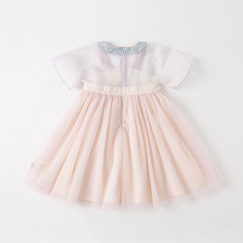 فستان بنات صيفي من التول باللون البنفسجي الفاتح بأسلوب صيني عصري (يشمل زينة تدلي من الخيوط الصينية)