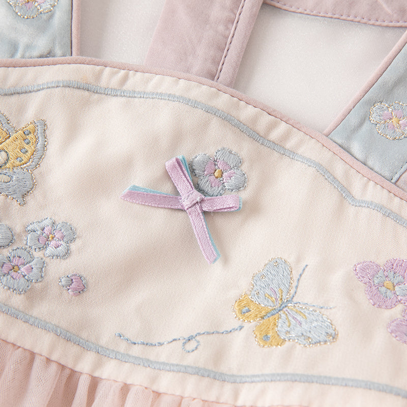 فستان بنات صيفي من التول باللون البنفسجي الفاتح بأسلوب صيني عصري (يشمل زينة تدلي من الخيوط الصينية)