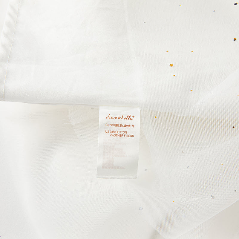 فستان شبكي أبيض صيفي للفتيات مع تطريز ووشاح كتف زخرفي (يشمل حقيبة كروس)