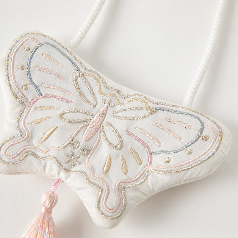 فستان شبكي أبيض صيفي للفتيات مع تطريز ووشاح كتف زخرفي (يشمل حقيبة كروس)