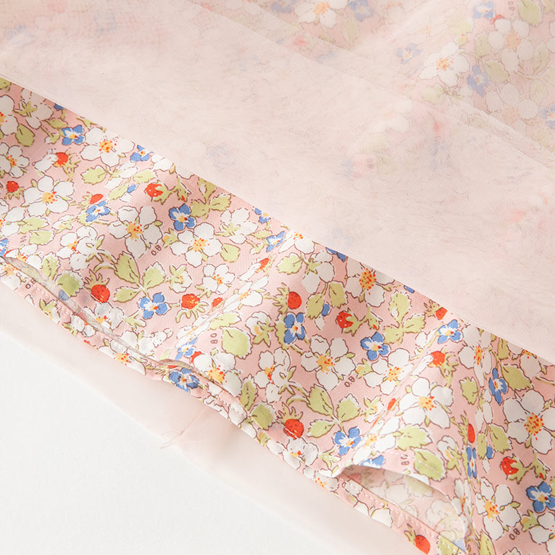 فستان صيفي للبنات بتصميم صيني مزخرف بالزهور (يشمل حقيبة كروس)