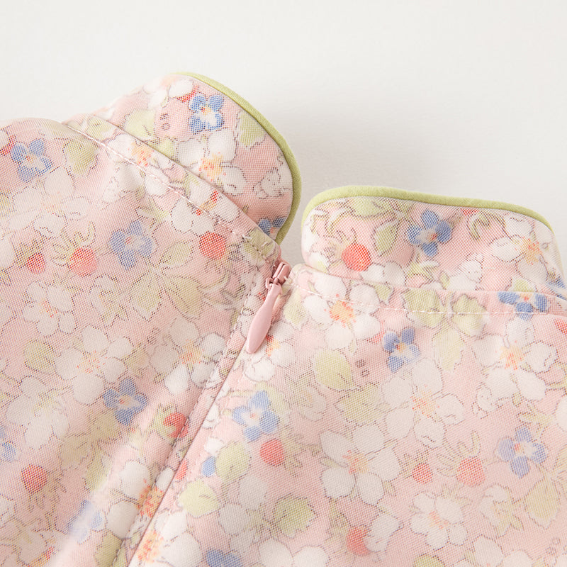 فستان صيفي للبنات بتصميم صيني مزخرف بالزهور (يشمل حقيبة كروس)