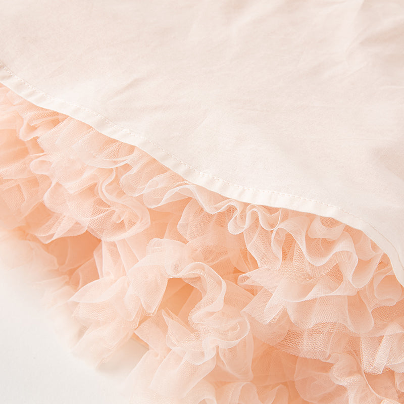 فستان شبكي لصيف بنات الأطفال باللون البرتقالي الوردي