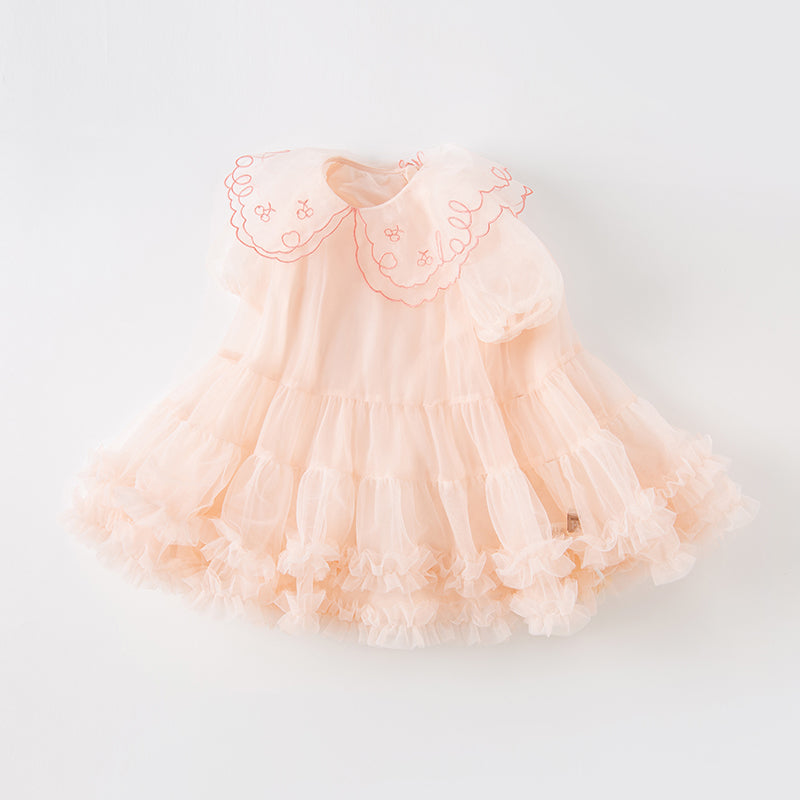 فستان شبكي لصيف بنات الأطفال باللون البرتقالي الوردي