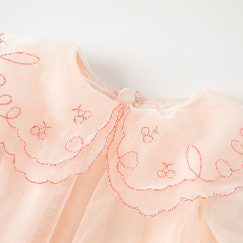 فستان شبكي لصيف بنات الأطفال باللون البرتقالي الوردي