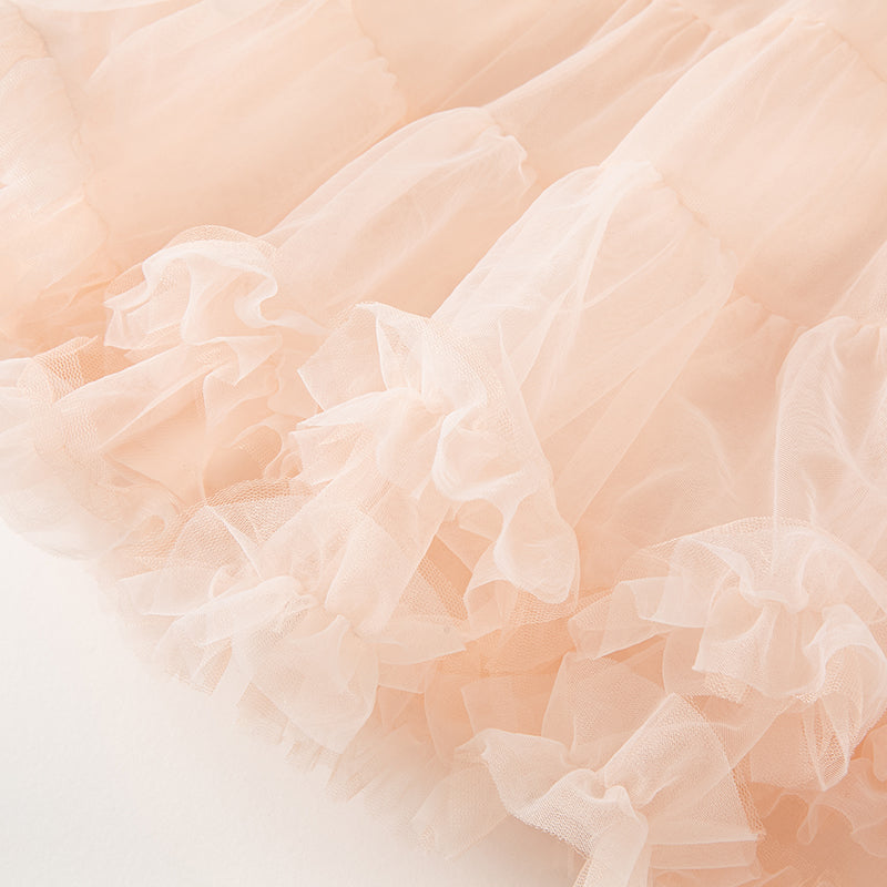 فستان شبكي لصيف بنات الأطفال باللون البرتقالي الوردي