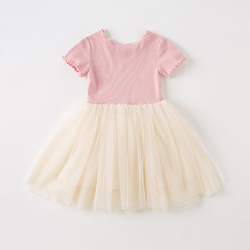 فستان شبكي بناتي لصيف بتصميم طائر البجعة الوردي مع طبعة