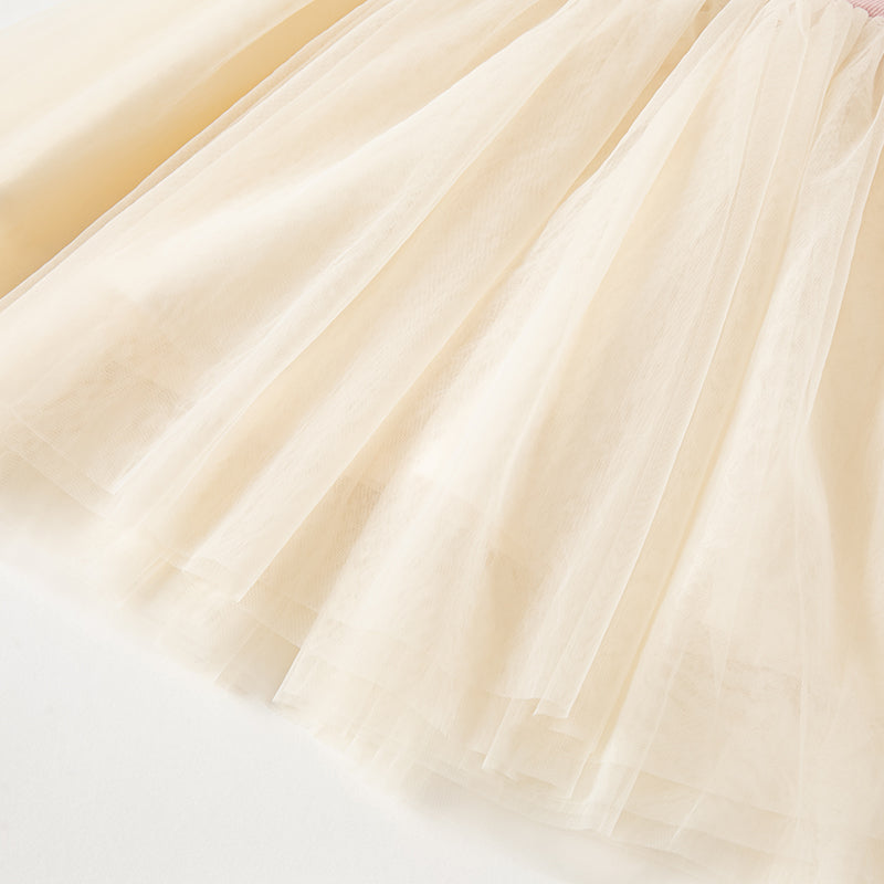 فستان شبكي بناتي لصيف بتصميم طائر البجعة الوردي مع طبعة