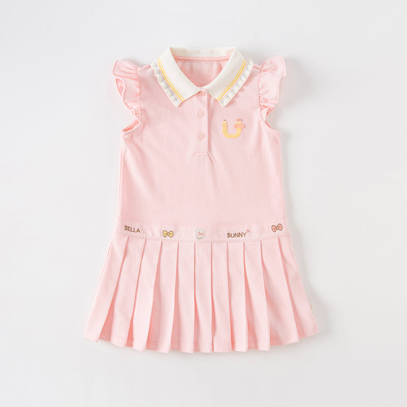 فستان بنات صيفي باللون وردي رمادي، تصميم رياضي عصري مع تنورة منخفضة الخصر