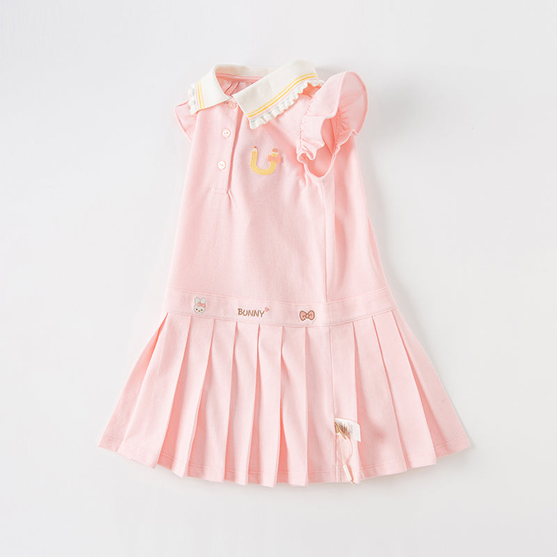 فستان بنات صيفي باللون وردي رمادي، تصميم رياضي عصري مع تنورة منخفضة الخصر