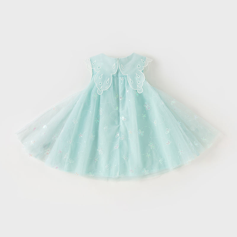 فستان صيفي للبنات، أخضر فيروزي فاتح، شبكي، أسلوب أميرة مع زينة فراشة رومانسية