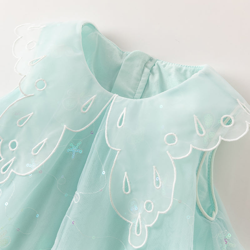 فستان صيفي للبنات، أخضر فيروزي فاتح، شبكي، أسلوب أميرة مع زينة فراشة رومانسية