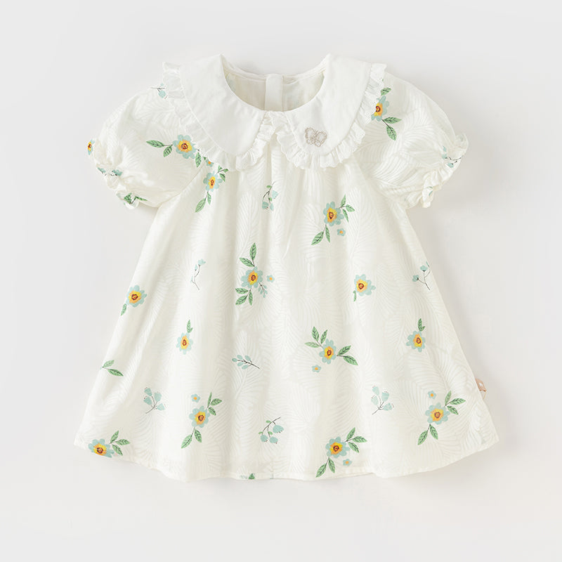 فستان بنات صيفي بطباعة زهرية بقصة على شكل حرف A بأسلوب يومي