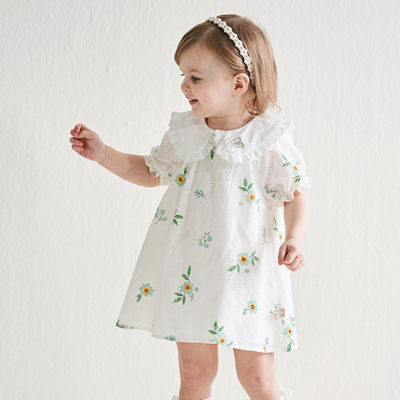 فستان بنات صيفي بطباعة زهرية بقصة على شكل حرف A بأسلوب يومي