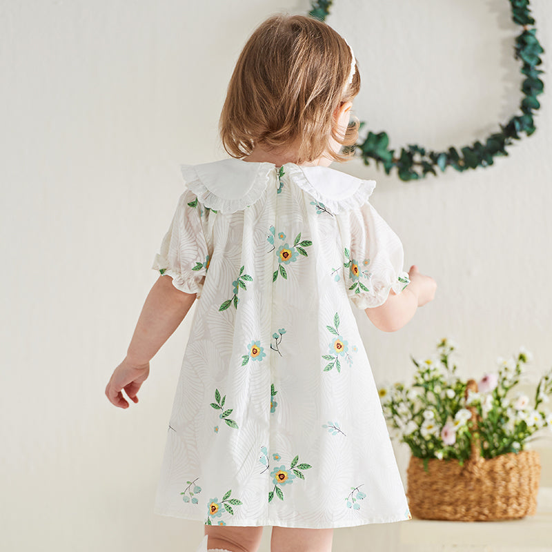 فستان بنات صيفي بطباعة زهرية بقصة على شكل حرف A بأسلوب يومي