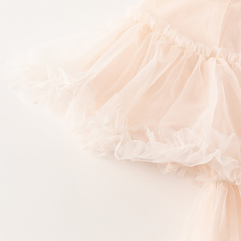 فستان صيفي للبنات الصغيرات من التول باللون الوردي الفاتح بتصميم لطيف (يشمل حقيبة كروس)