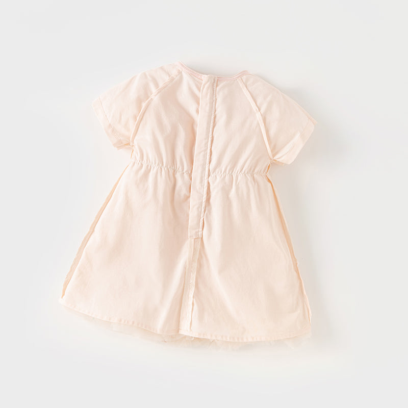 فستان صيفي للبنات الصغيرات من التول باللون الوردي الفاتح بتصميم لطيف (يشمل حقيبة كروس)