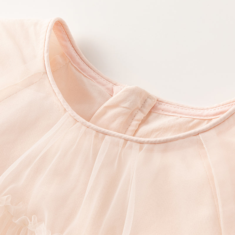 فستان صيفي للبنات الصغيرات من التول باللون الوردي الفاتح بتصميم لطيف (يشمل حقيبة كروس)