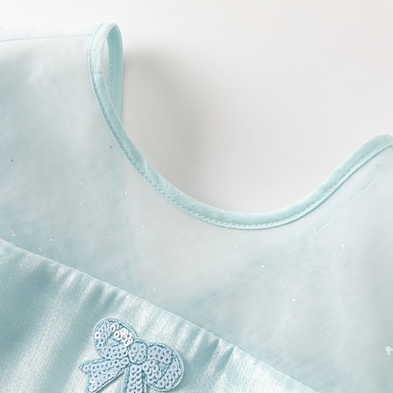 فستان بنات صيفي من التول باللون الأزرق الجليدي تصميم أميري أنيق