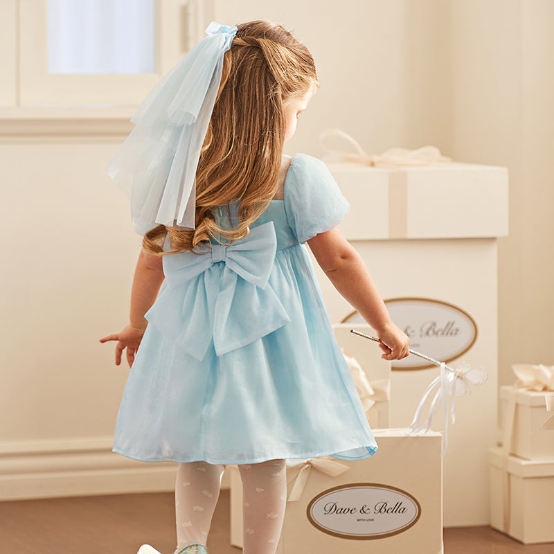 فستان بنات صيفي من التول باللون الأزرق الجليدي تصميم أميري أنيق