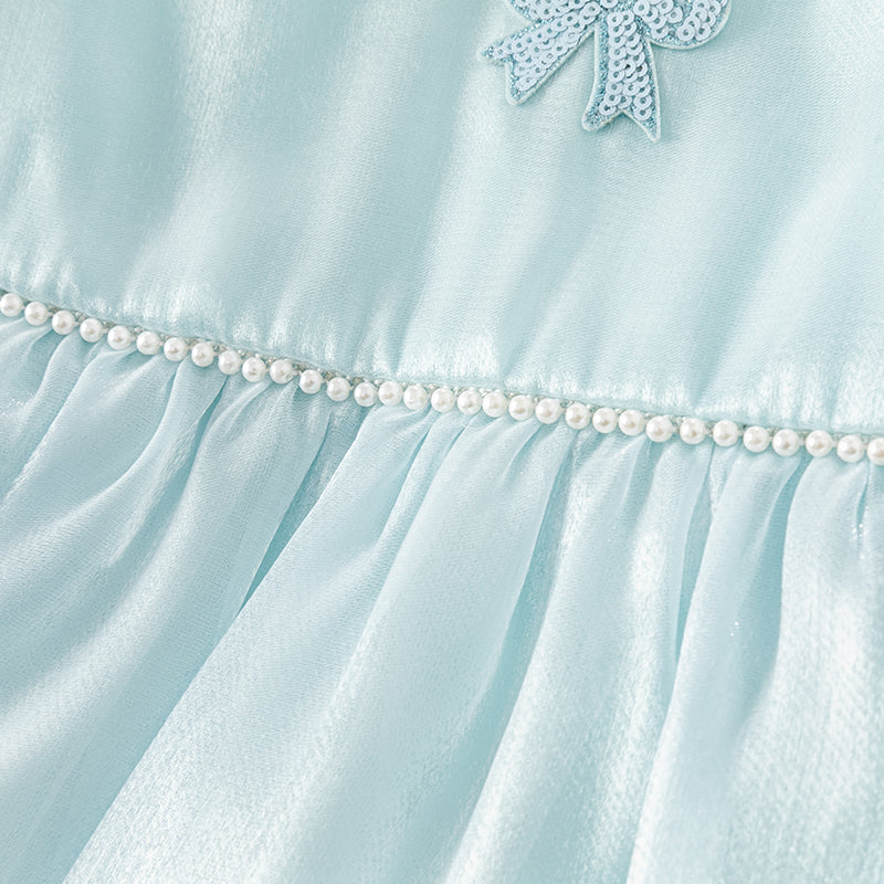 فستان بنات صيفي من التول باللون الأزرق الجليدي تصميم أميري أنيق