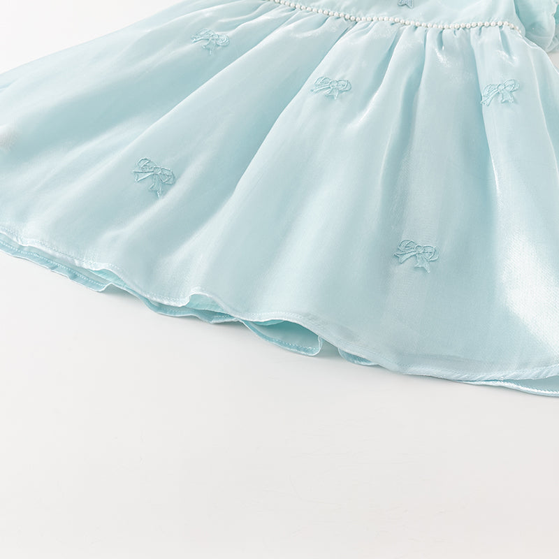 فستان بنات صيفي من التول باللون الأزرق الجليدي تصميم أميري أنيق