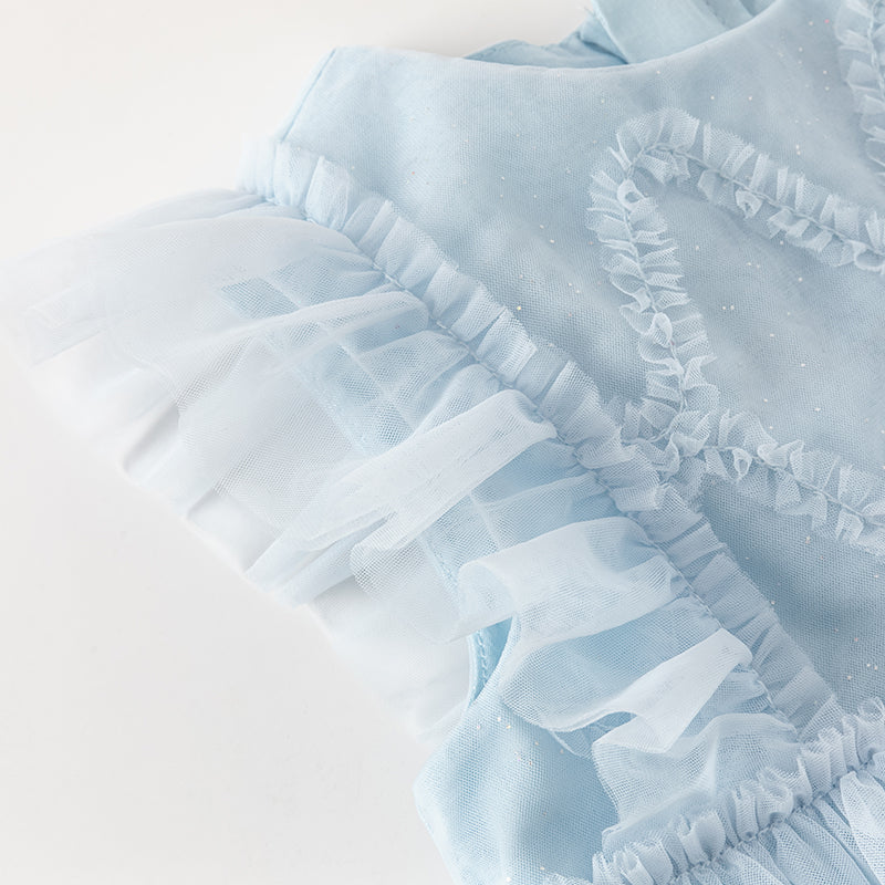 فستان أميرة شبكي متعدد الطبقات بلا أكمام باللون الأزرق لفصل الصيف للفتيات