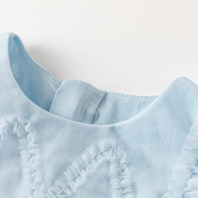 فستان أميرة شبكي متعدد الطبقات بلا أكمام باللون الأزرق لفصل الصيف للفتيات