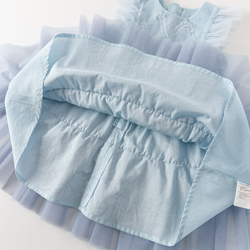 فستان أميرة شبكي متعدد الطبقات بلا أكمام باللون الأزرق لفصل الصيف للفتيات