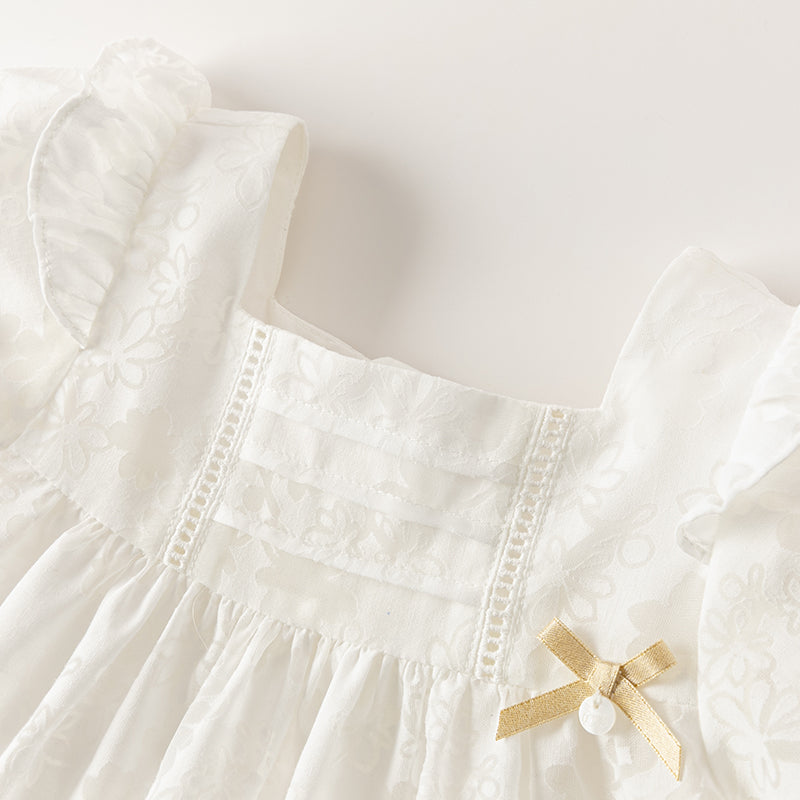 فستان صيفي للبنات الصغيرات من التول الأبيض بأكمام فقاعة وتنورة على شكل حرف A