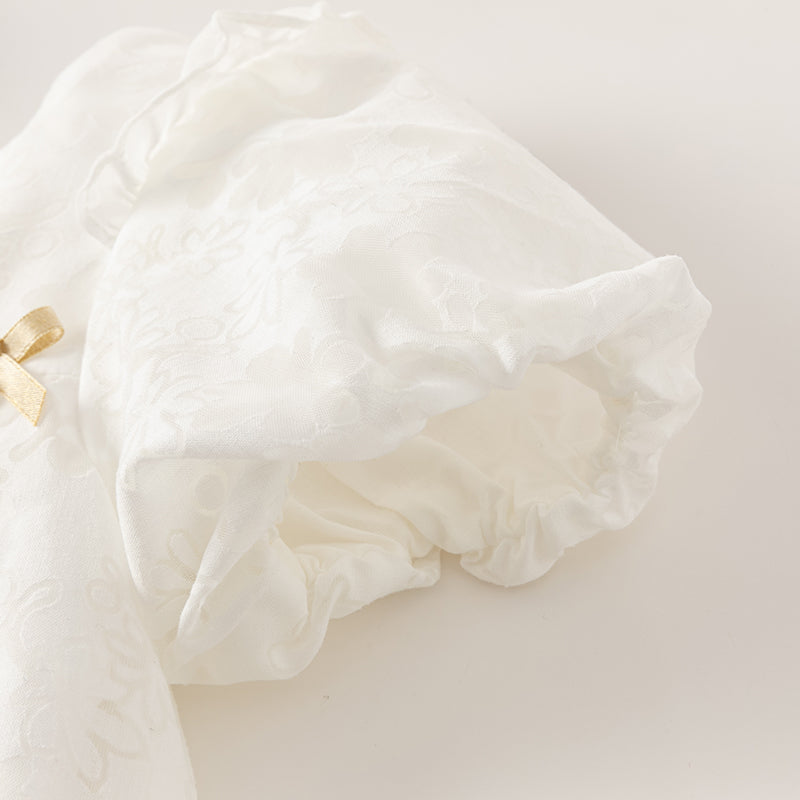 فستان صيفي للبنات الصغيرات من التول الأبيض بأكمام فقاعة وتنورة على شكل حرف A