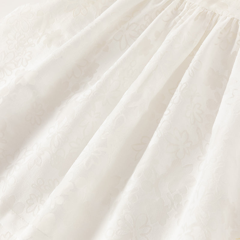 فستان صيفي للبنات الصغيرات من التول الأبيض بأكمام فقاعة وتنورة على شكل حرف A