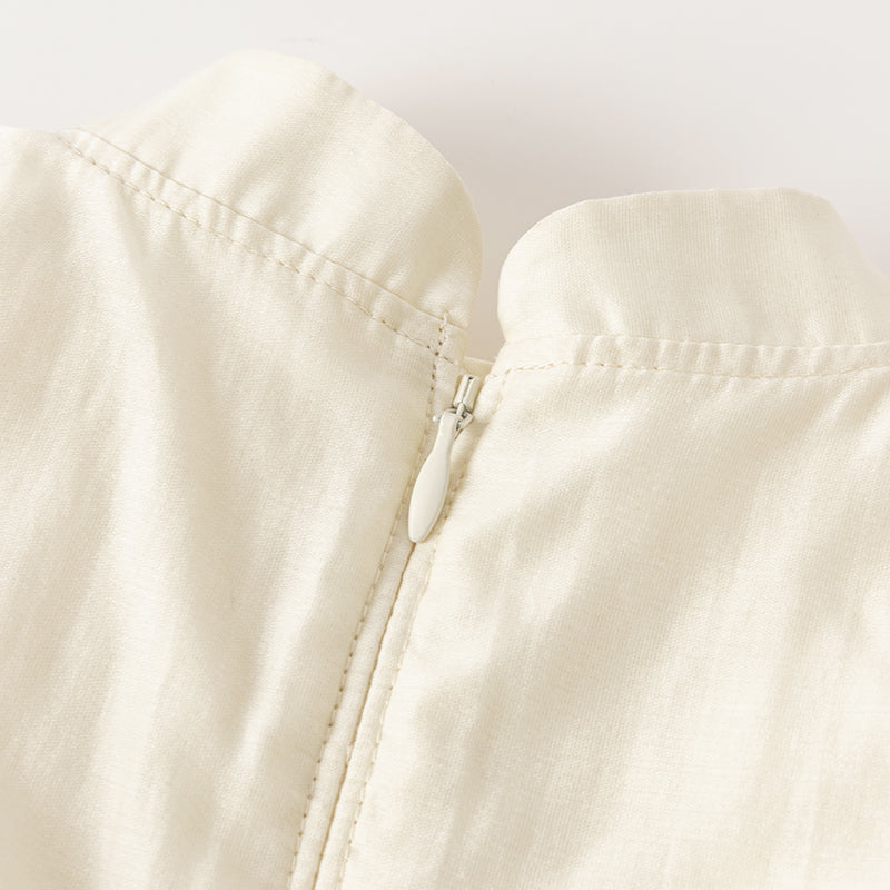 فستان بنات صيفي من التول باللون الأصفر الزجاجي بأسلوب صيني عصري (يشمل حقيبة كروس)