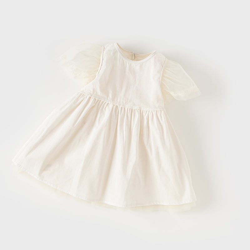 فستان صيفي للبنات الصغيرات من التول الأبيض/الوردي مزين بتطريز زهور بتصميم أميري