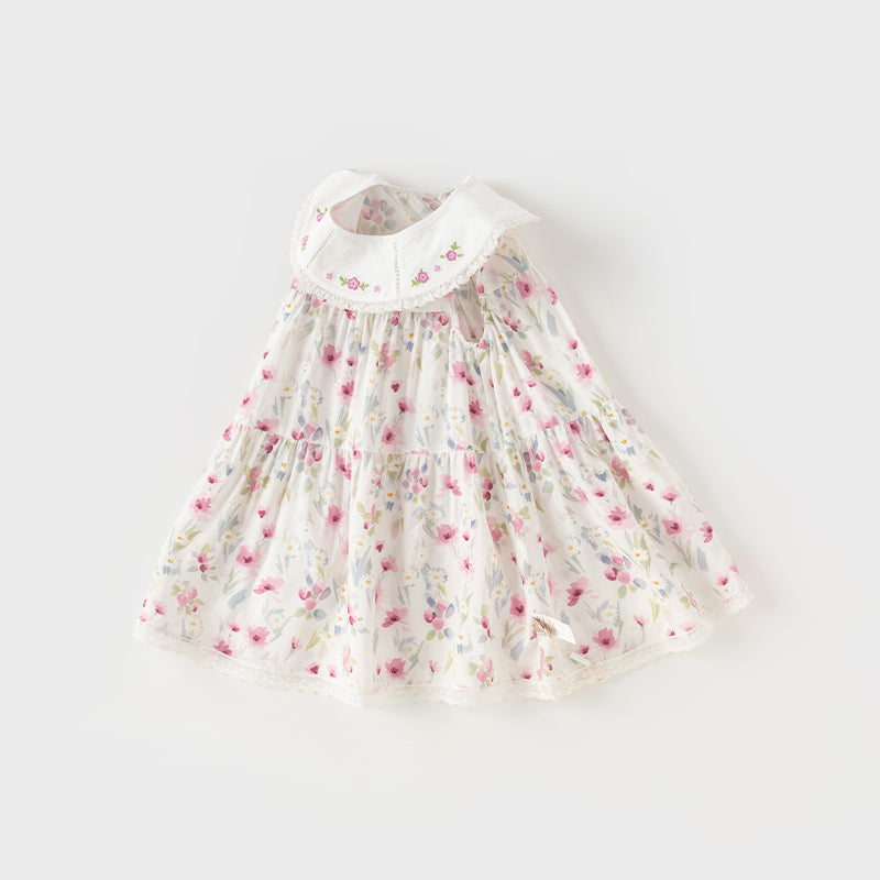 فستان بنات صيفي بدون أكمام بطباعة زهرية مزهرة بقصة على شكل حرف A بأسلوب عطلة