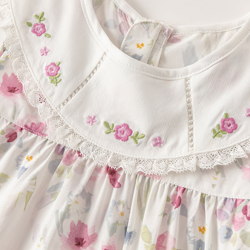 فستان بنات صيفي بدون أكمام بطباعة زهرية مزهرة بقصة على شكل حرف A بأسلوب عطلة