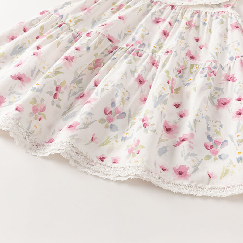 فستان بنات صيفي بدون أكمام بطباعة زهرية مزهرة بقصة على شكل حرف A بأسلوب عطلة