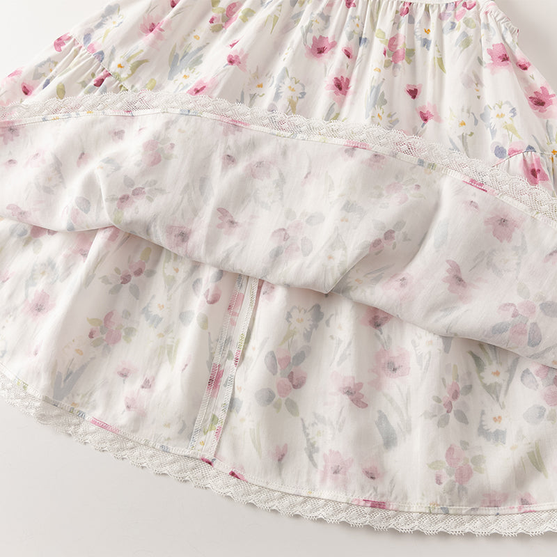 فستان بنات صيفي بدون أكمام بطباعة زهرية مزهرة بقصة على شكل حرف A بأسلوب عطلة