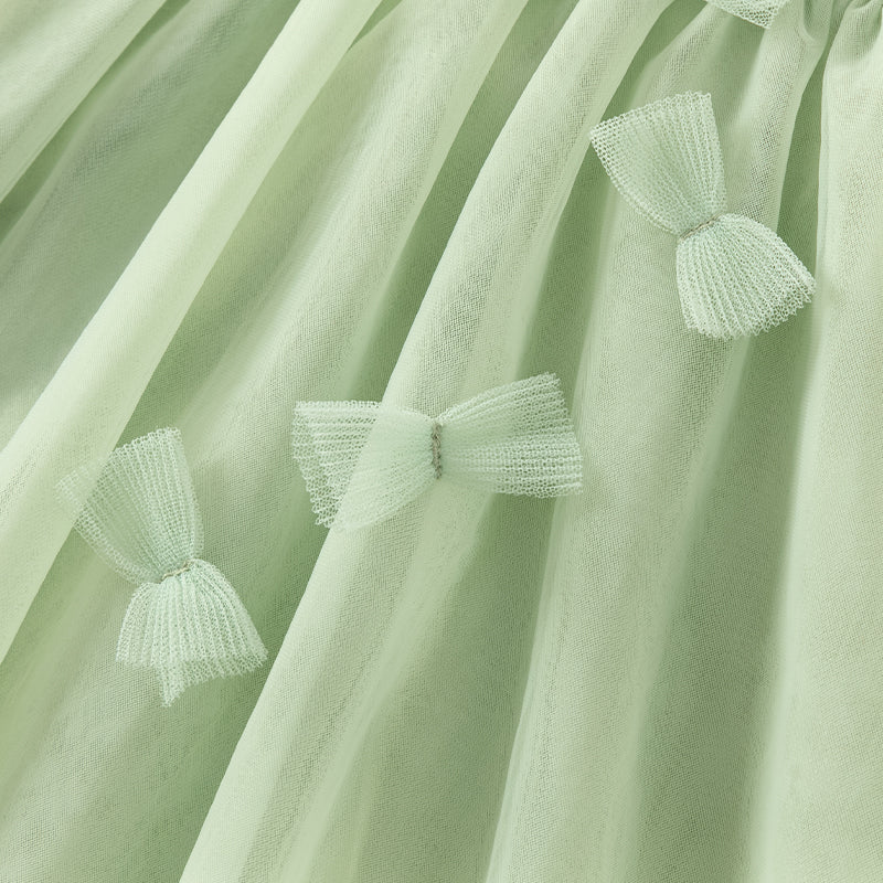 فستان صيفي للبنات الصغيرات من التول الأخضر بدون أكمام بتصميم مناسب للحفلات