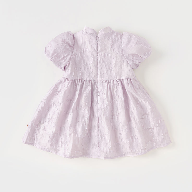 فستان بنات صيفي باللون البنفسجي بأكمام منفوشة بأسلوب صيني عصري
