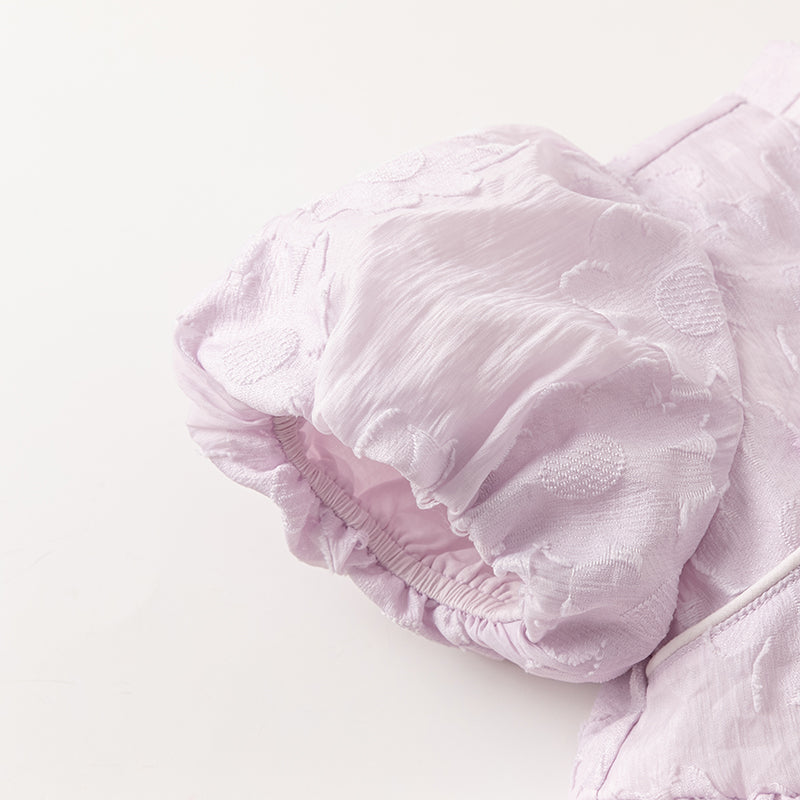 فستان بنات صيفي باللون البنفسجي بأكمام منفوشة بأسلوب صيني عصري