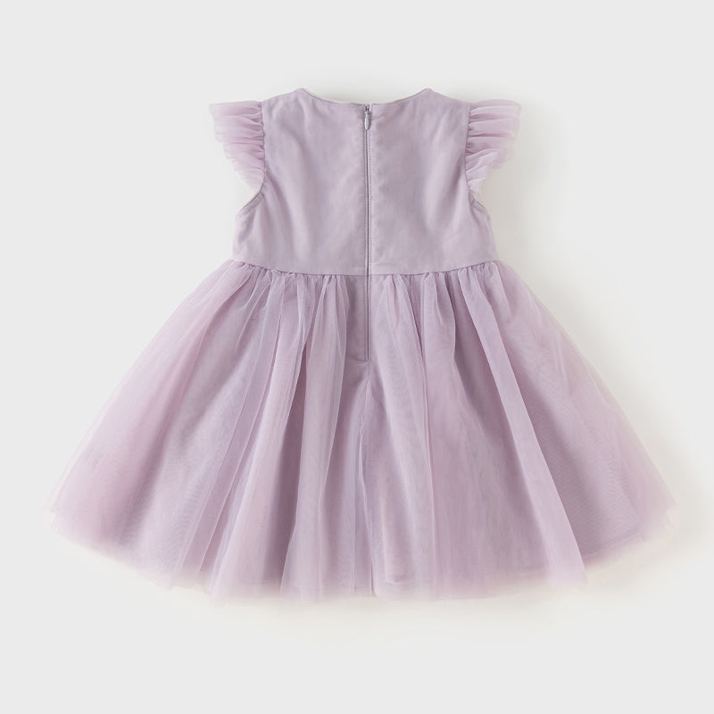 فستان صيفي للبنات الصغيرات من التول باللون البنفسجي مزين بفراشات
