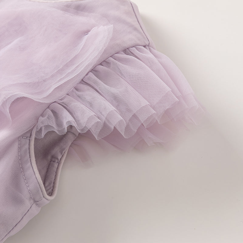 فستان صيفي للبنات الصغيرات من التول باللون البنفسجي مزين بفراشات