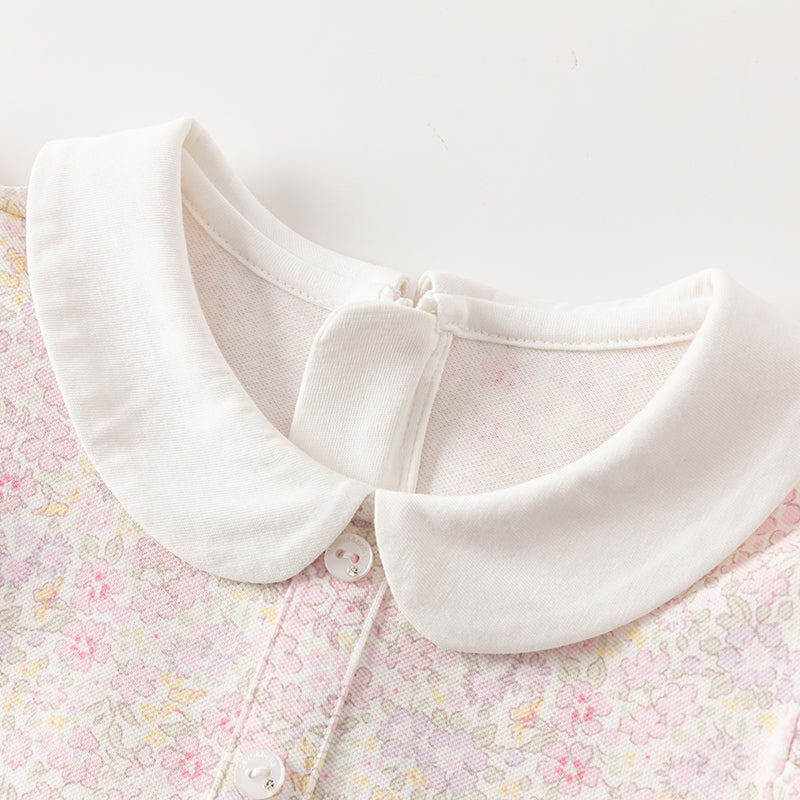 فستان بنات صيفي وردي بطباعة زهرية من القطن بأسلوب لطيف